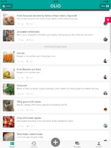 A screen shot of the Olio app showing food available to collect.