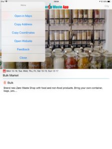Screen shot from the app showing the listing for the zero waste shop, Bulk Market, London