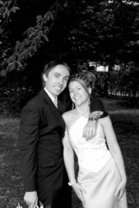 Black and white image of man and women in wedding clothes. Just one part of our relationship journey.