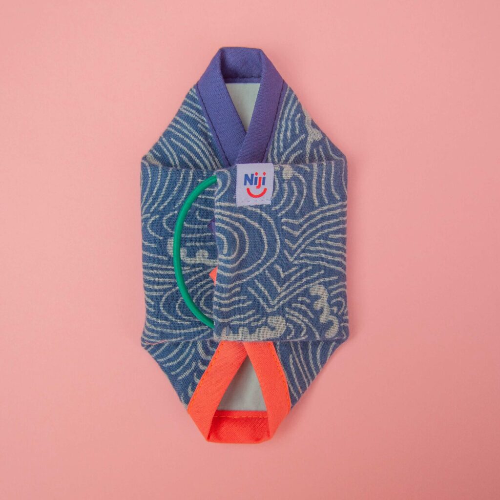 Cloth washable face covering in blue wave pattern