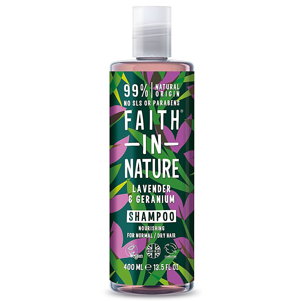 A Faith in Nature Lavender & Geranium shampoo bottle