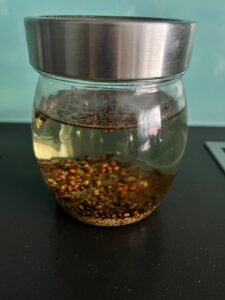 Sprouting seeds with water in sprouter jar.