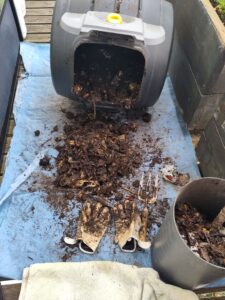Compost on blue plastic