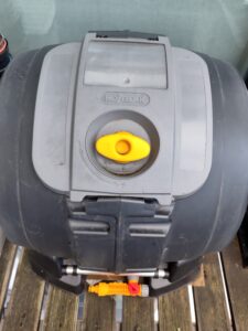 Grey barrel shaped composter